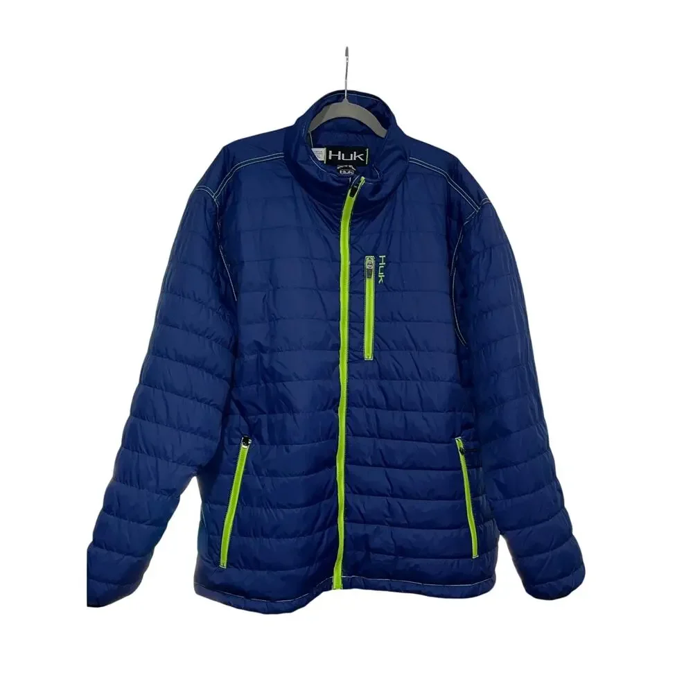 Huk Fishing Puffer Jacket Mens XXL Blue Green Zip Quilted Outdoor Coat (280)